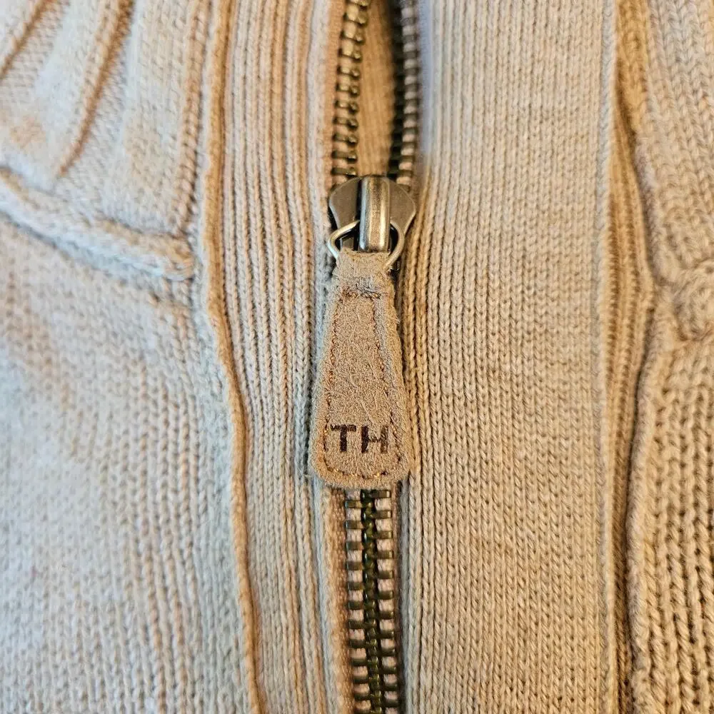 Vintage 2005 Tommy Hilfiger Men XL 1/4 Zip Heavy Cotton Sweater Beige